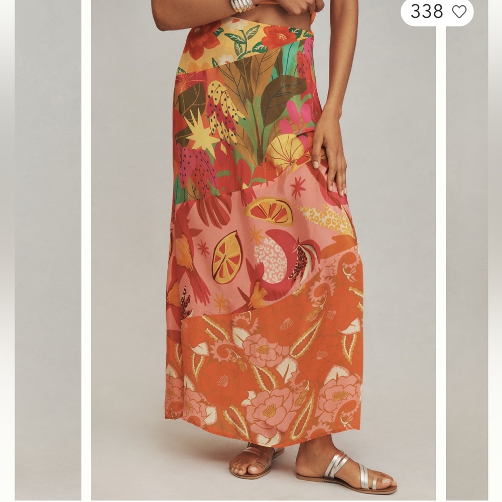 Anthropologie Farm Rio Floral Silky Satin Midi Skirt